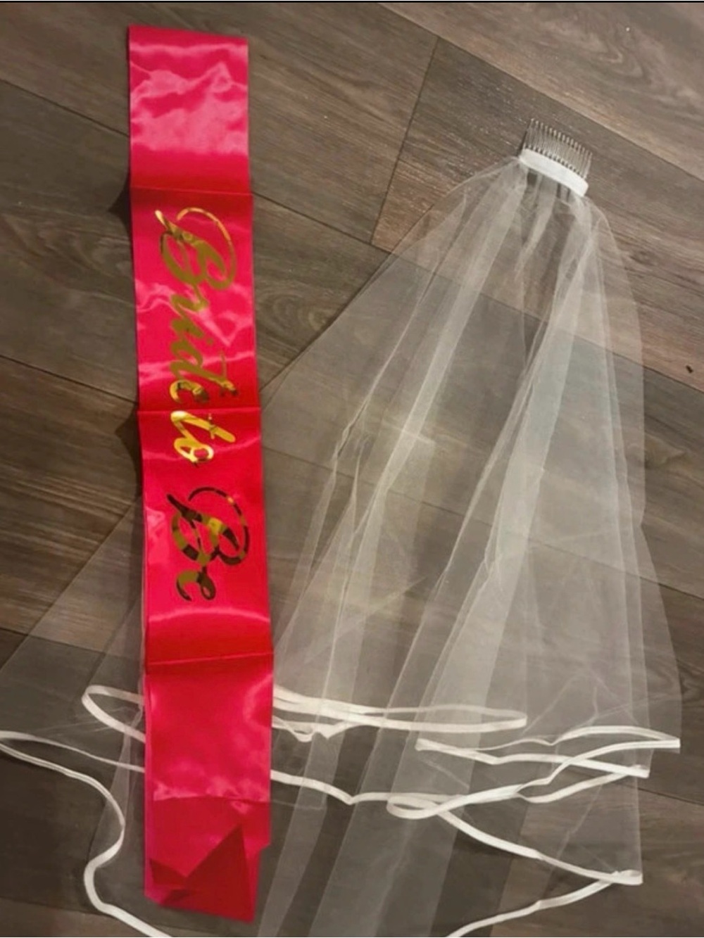 Bride-to-Be Satin Sash and White Veil Set